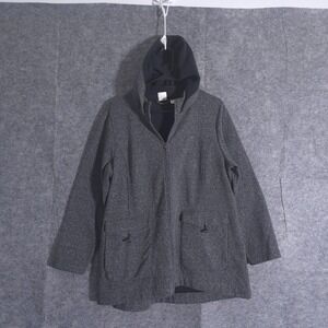 J Jill Fit Hoodie Womens L Gray Heathered Out Petite Full Zip Front Pockets